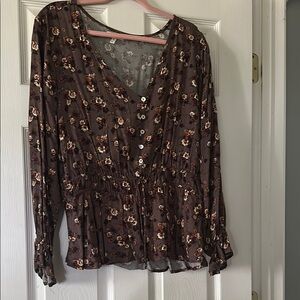 Floral Button-Down Blouse - Brown
